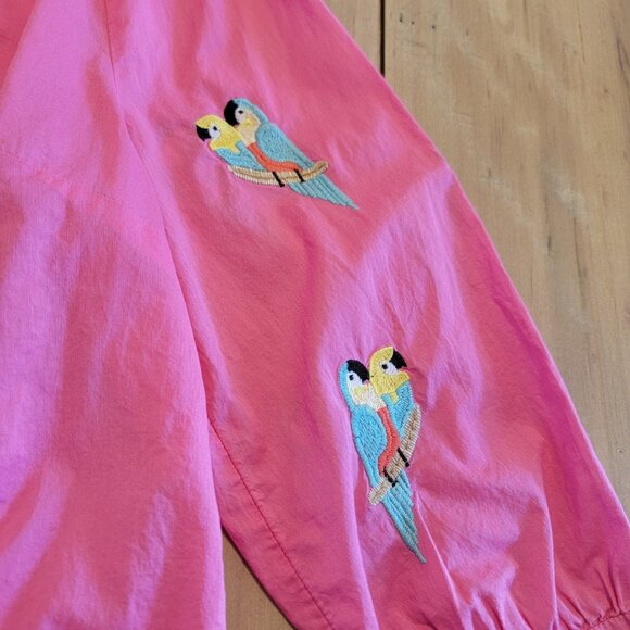 Talbots Womens Voile Balloon Sleeve Popover Top Size M Pink Parrot Beachy - Picture 2 of 9